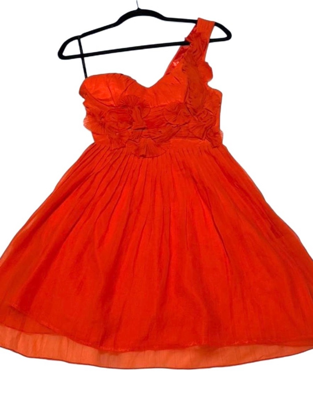 bebe One-Shoulder Orange Floral Appliqué Cocktail Dress